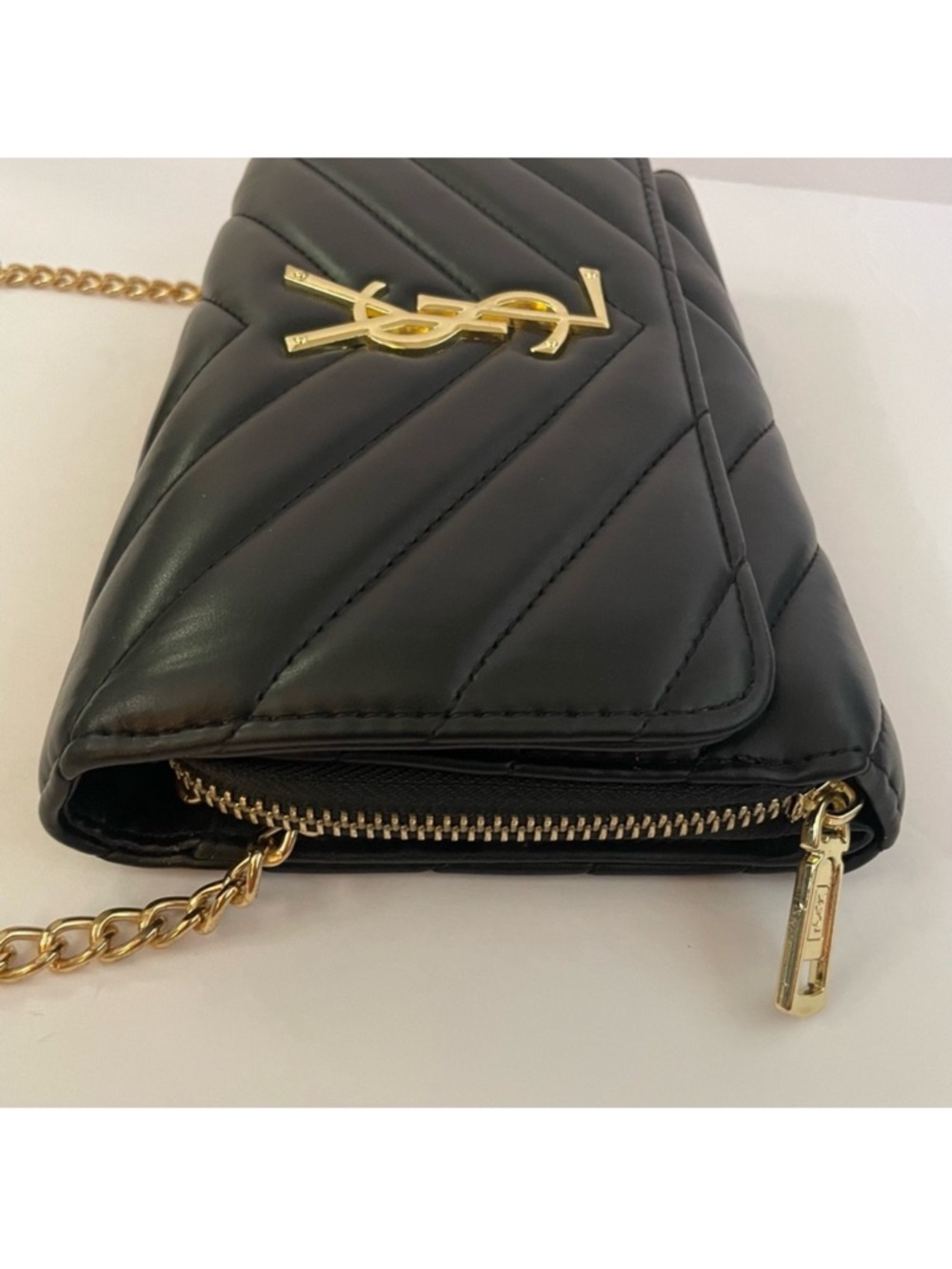 Black Quilted Leather Crossbody with Gold Chain - Picture 12 of 16